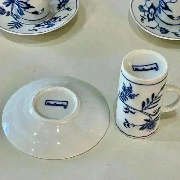 Blue Danuba Onion Irish coffee set of six with six saucers espresso Sake cups. - Picture 2 of 3